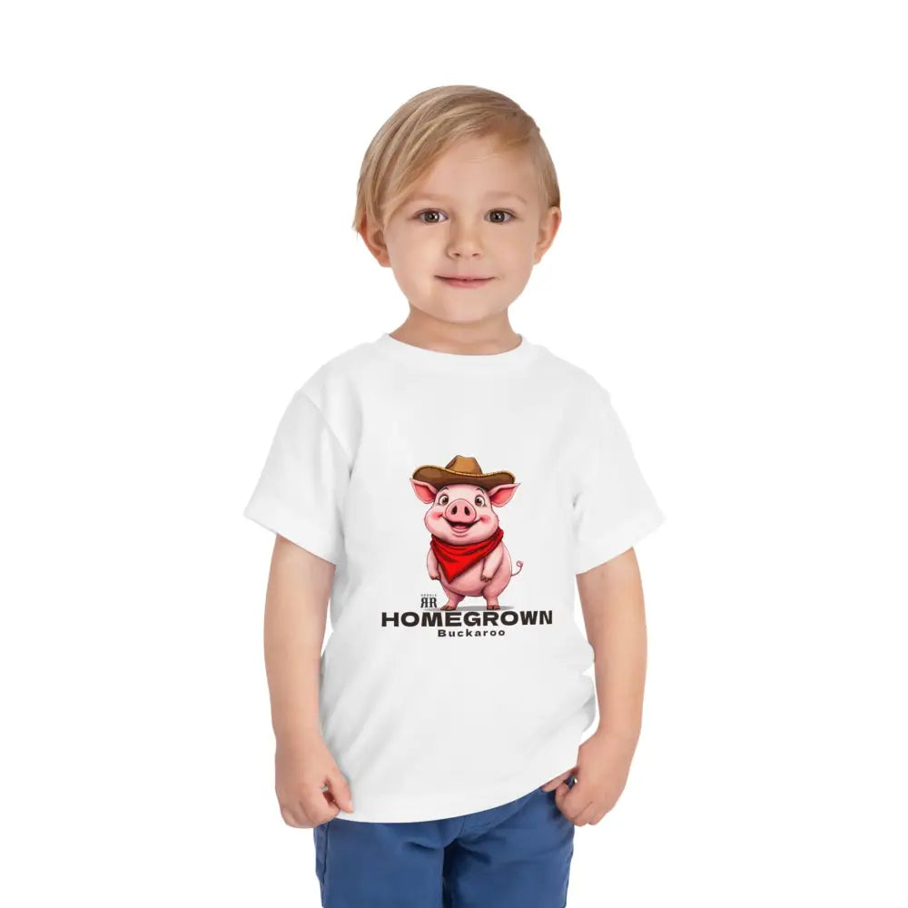’Homegrown Buckaroo’ Pig-Cowboy’ - Double R Western’s ™ - Toddler Short Sleeve Tee - White / 2T - Kids clothes