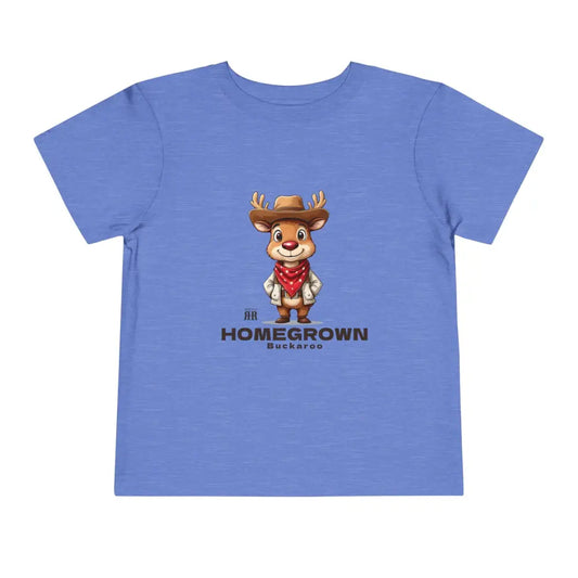 ’Homegrown Buckaroo’ Reindeer-Cowboy’ - Double R Western’s ™ - Toddler Short Sleeve Tee - Heather Columbia Blue / 2T