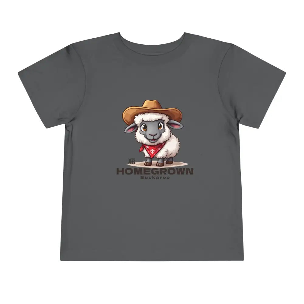 ’Homegrown Buckaroo’ Sheep-Cowboy’ - Double R Western’s ™ - Toddler Short Sleeve Tee - Asphalt / 2T - Kids clothes