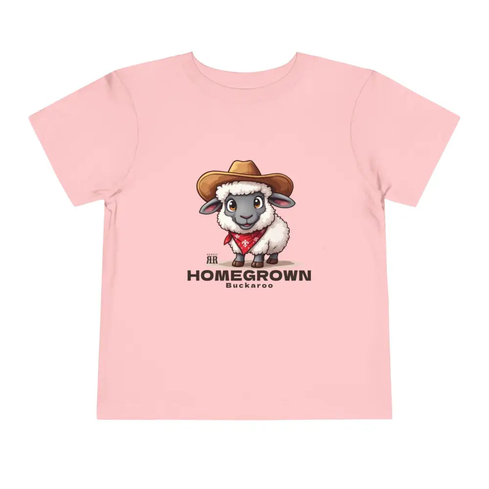 ’Homegrown Buckaroo’ Sheep-Cowboy’ - Double R Western’s ™ - Toddler Short Sleeve Tee - Pink / 2T - Kids clothes