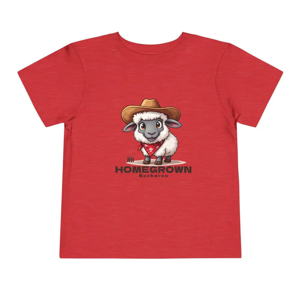 ’Homegrown Buckaroo’ Sheep-Cowboy’ - Double R Western’s ™ - Toddler Short Sleeve Tee - Heather Red / 2T - Kids clothes