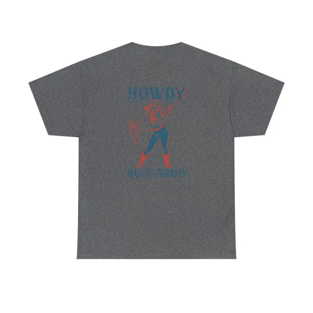 ’Howdy Buckaroo’ Double R Western’s - Heavy Cotton Tee - Back Graphic Design - Graphite Heather / S - T-Shirt