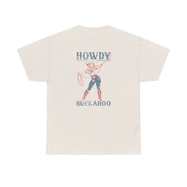 ’Howdy Buckaroo’ Double R Western’s Heavy Cotton Tee Back Graphic Design Ice Grey / S T Shirt