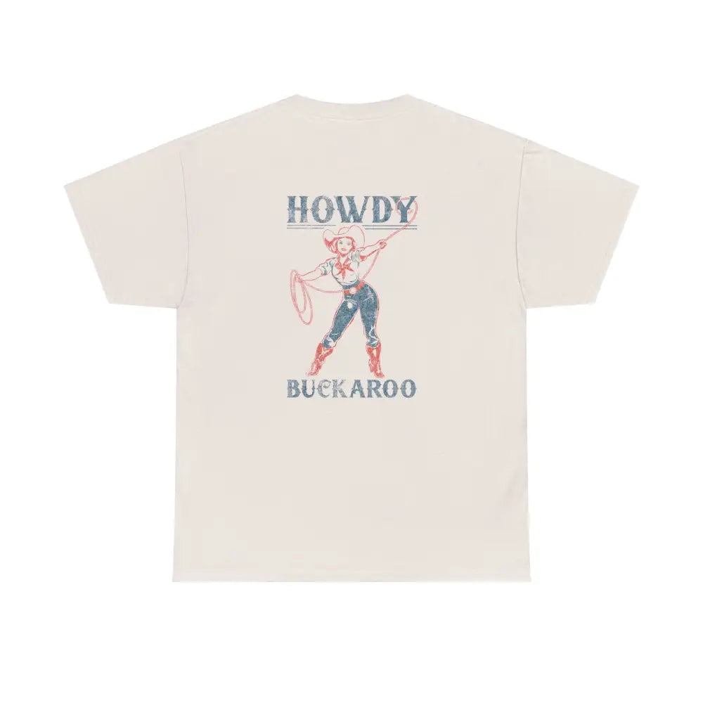 ’Howdy Buckaroo’ Double R Western’s - Heavy Cotton Tee - Back Graphic Design - Ice Grey / S - T-Shirt