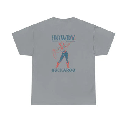 ’Howdy Buckaroo’ Double R Western’s - Heavy Cotton Tee - Back Graphic Design - Gravel / S - T-Shirt