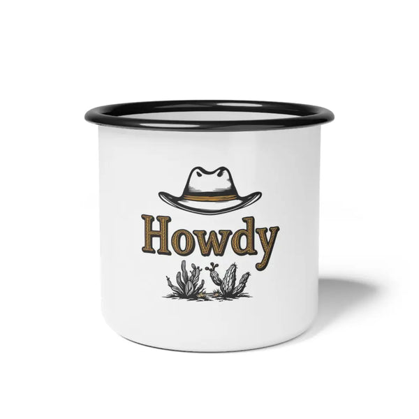 Howdy Lasso Rope Enamel Camp Mug Western Charm Perfect for Camping & Outdoor Adventures 12oz / Black Rim Mug