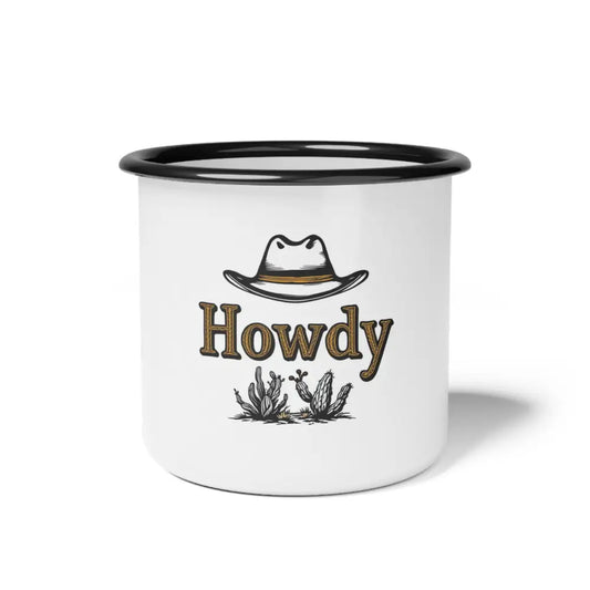 Howdy Lasso Rope Enamel Camp Mug - Western Charm- Perfect for Camping & Outdoor Adventures - 12oz / Black Rim - Mug