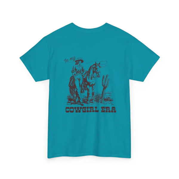 ’In My Cowgirl Era’ Double R Western’s ™ Heavy Cotton Tee Back Graphic Design Tropical Blue / S T Shirt