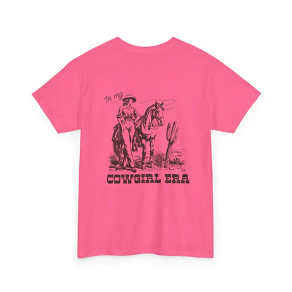 ’In My Cowgirl Era’ Double R Western’s ™ Heavy Cotton Tee Back Graphic Design Safety Pink / S T Shirt