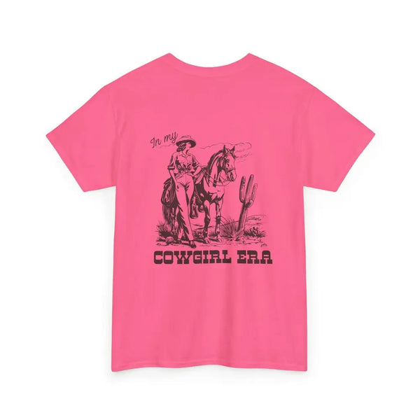 ’In My Cowgirl Era’ Double R Western’s ™ Heavy Cotton Tee Back Graphic Design Safety Pink / S T Shirt