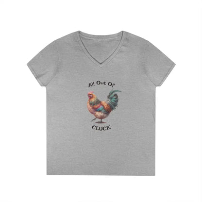Ladies’ V Neck T Shirt ’All Out Of CLUCK’ Funny Chicken Tee S / Sport Grey V neck