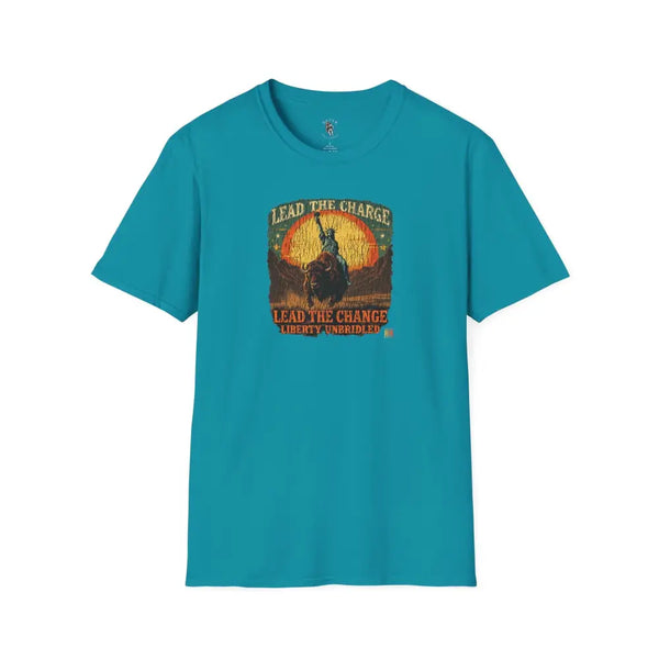 Lady Liberty Western Bison Tee – Vintage Grit | Double R Western™ S / Tropical Blue T Shirt