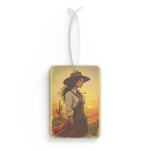 ’Lady of the West: Frontier Elegance’ - Double R western’s - Car Air Freshener - 2.75’’ × 4’’ / Rectangle / Black Ice