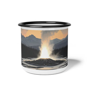 Lassoed Landscapes: Midnight Geyser Enamel Camp Mug – Double R Western’s Hot Off The Trail 12oz / Black Rim Mug