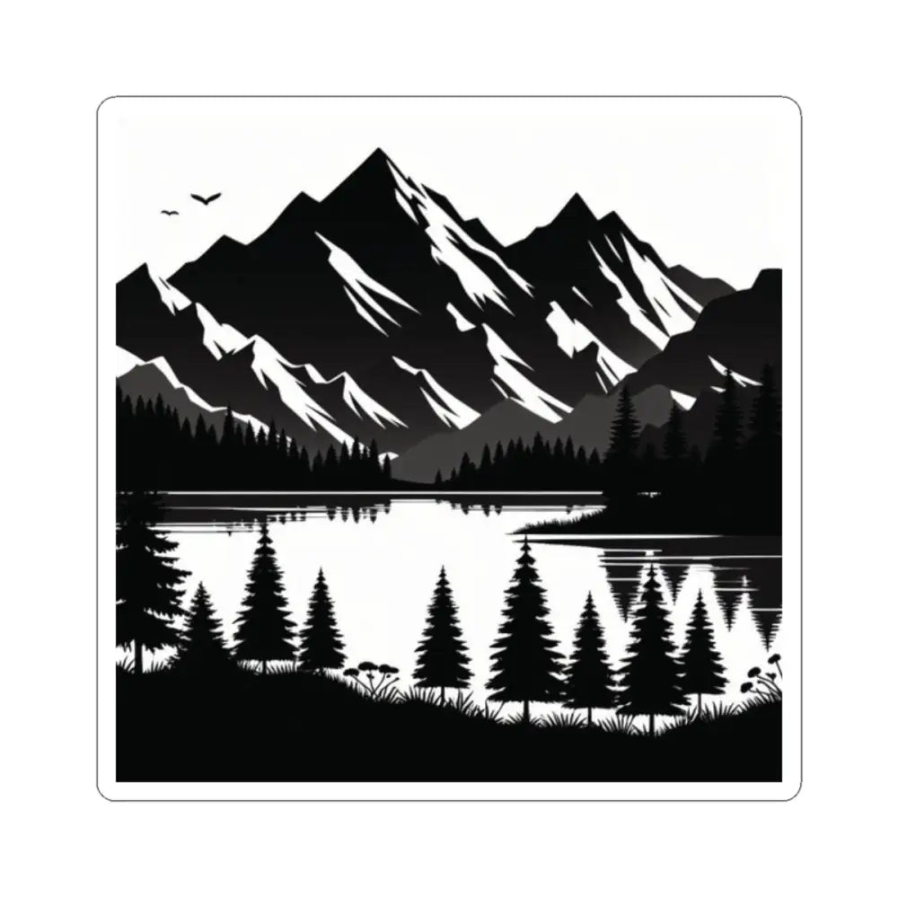 ’Majestic Mountain Silhouette’- Double R Western’s - Kiss-Cut Stickers - 2’’ × 2’’ / White - Paper products
