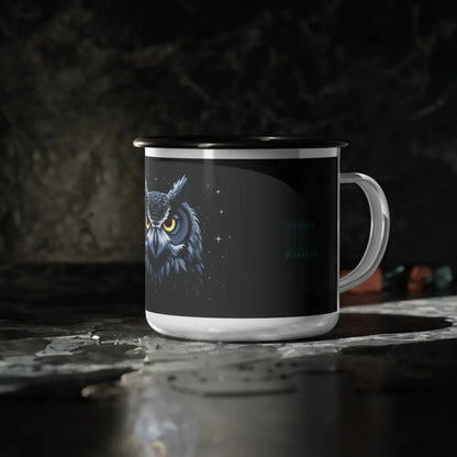 Midnight Edition Grey Owl Double R Western Enamel Camp Cup 12oz / Black Rim Mug