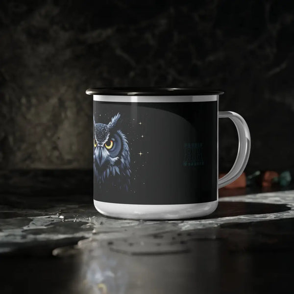 Midnight Edition Grey Owl Double R Western Enamel Camp Cup 12oz / Black Rim Mug