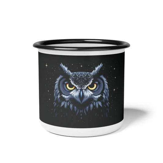 Midnight Edition Grey Owl - Double R Western Enamel Camp Cup - 12oz / Black Rim - Mug