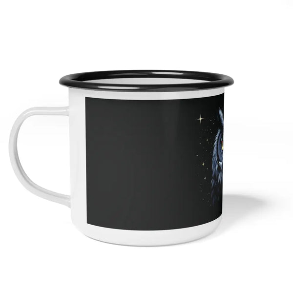 Midnight Edition Grey Owl Double R Western Enamel Camp Cup 12oz / Black Rim Mug