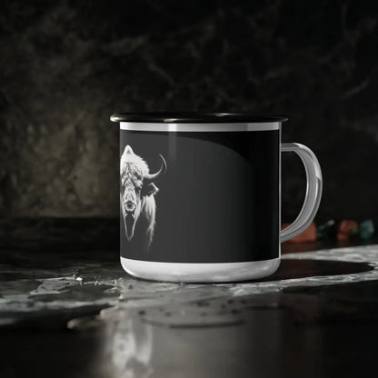 Midnight Edition White Buffalo - Enamel Camp Mug - 12oz / Black Rim - Mug