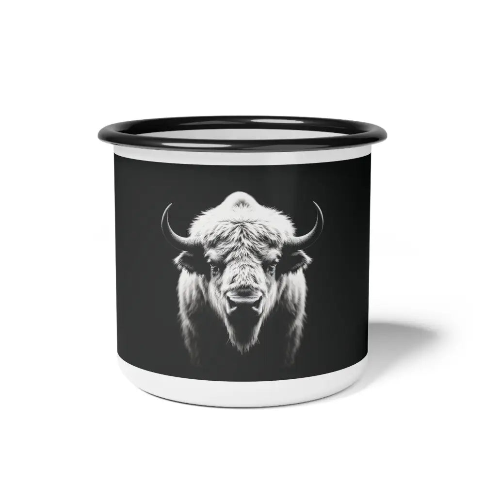 Midnight Edition White Buffalo - Enamel Camp Mug - 12oz / Black Rim - Mug