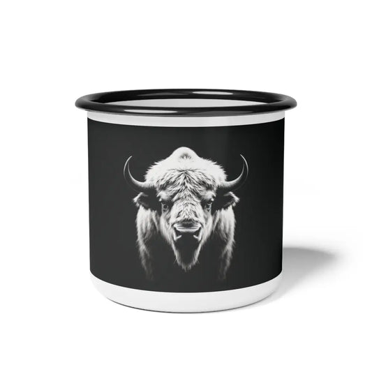 Midnight Edition White Buffalo - Enamel Camp Mug - 12oz / Black Rim - Mug