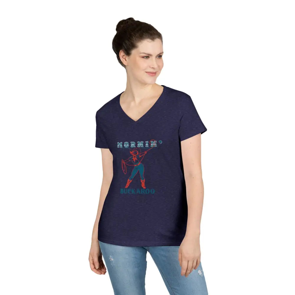 ’Mornin’ Buckaroo’ Double R Western’s™ Ladies’ V Neck T Shirt V neck