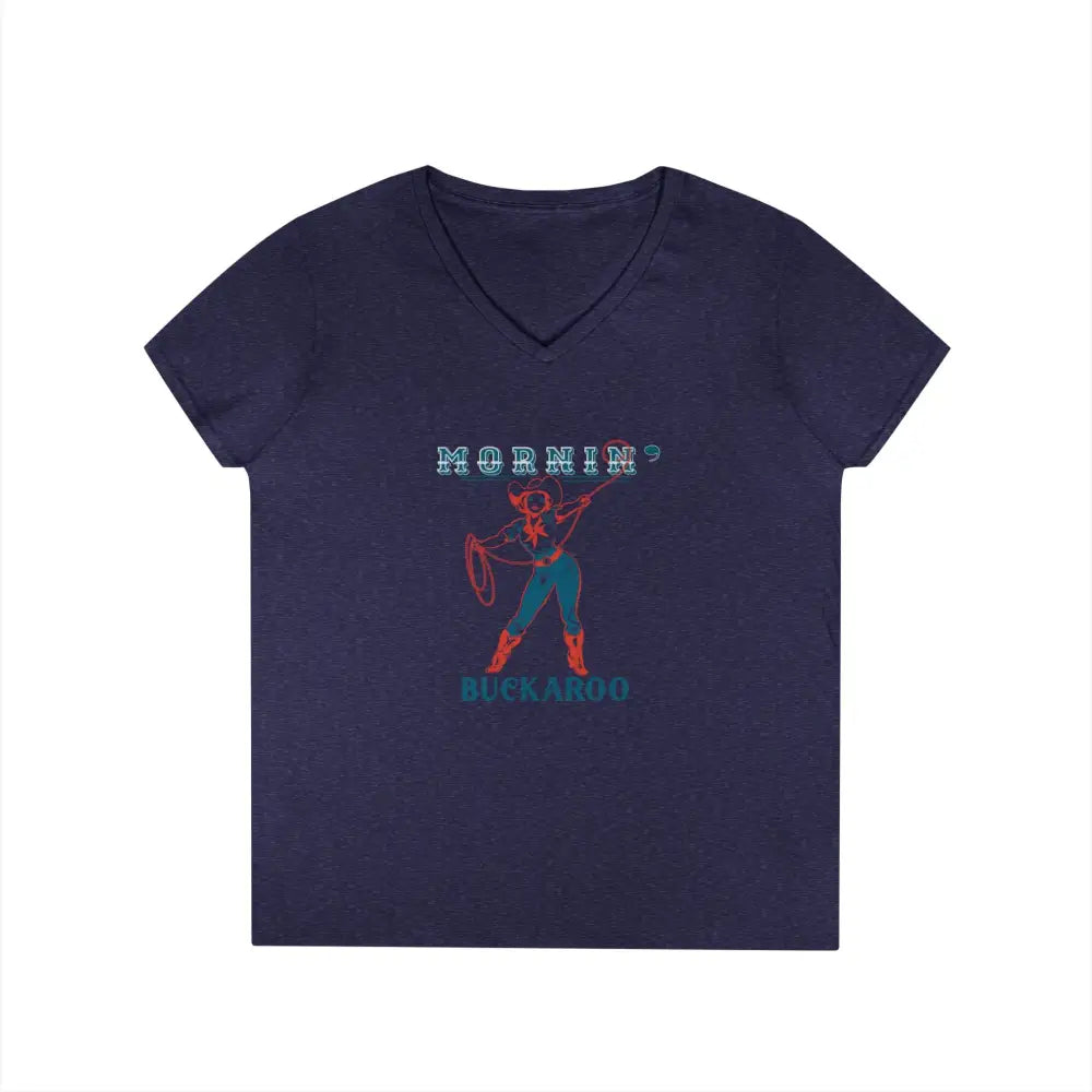 ’Mornin’ Buckaroo’ Double R Western’s™ Ladies’ V Neck T Shirt S / Heather Navy V neck