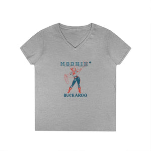 ’Mornin’ Buckaroo’ Double R Western’s™ Ladies’ V Neck T Shirt S / Sport Grey V neck