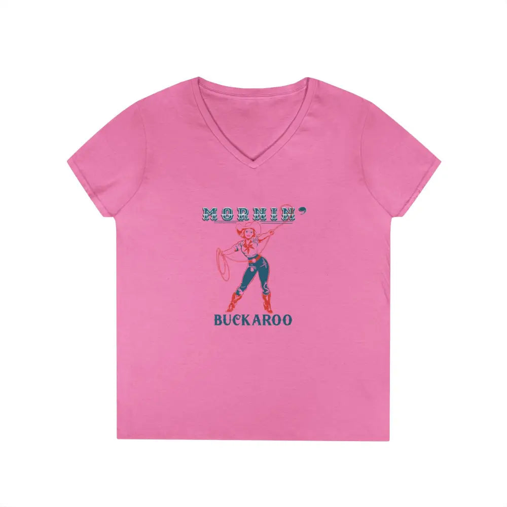 ’Mornin’ Buckaroo’ Double R Western’s™ Ladies’ V Neck T Shirt S / Azalea V neck