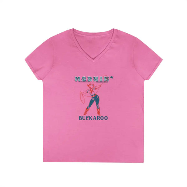 ’Mornin’ Buckaroo’ Double R Western’s™ Ladies’ V Neck T Shirt S / Azalea V neck