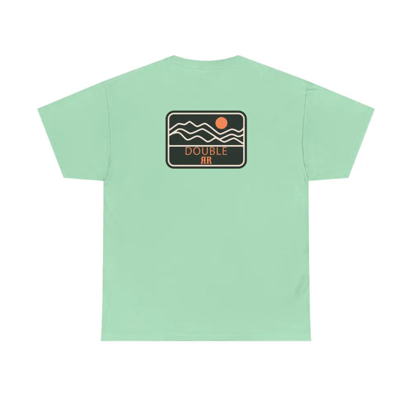 ’Mountain Peaks’ Double R Western’s Heavy Cotton Tee Back Graphic Design Mint Green / S T Shirt