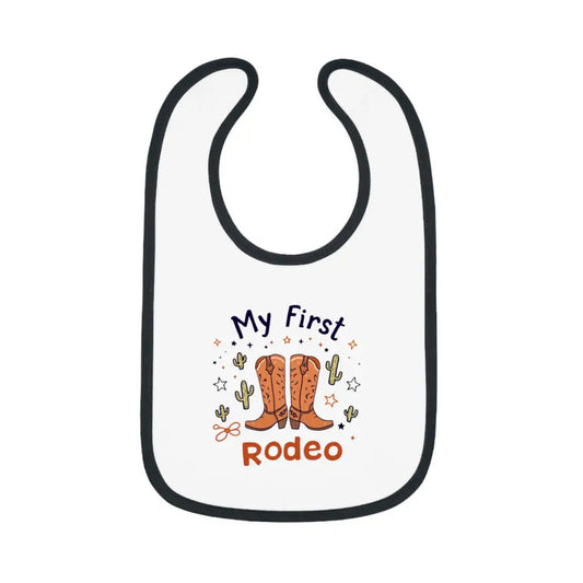 My First Rodeo Baby Bib - Cute Contrast Trim Jersey Bib - White/Black / One size - Kids clothes