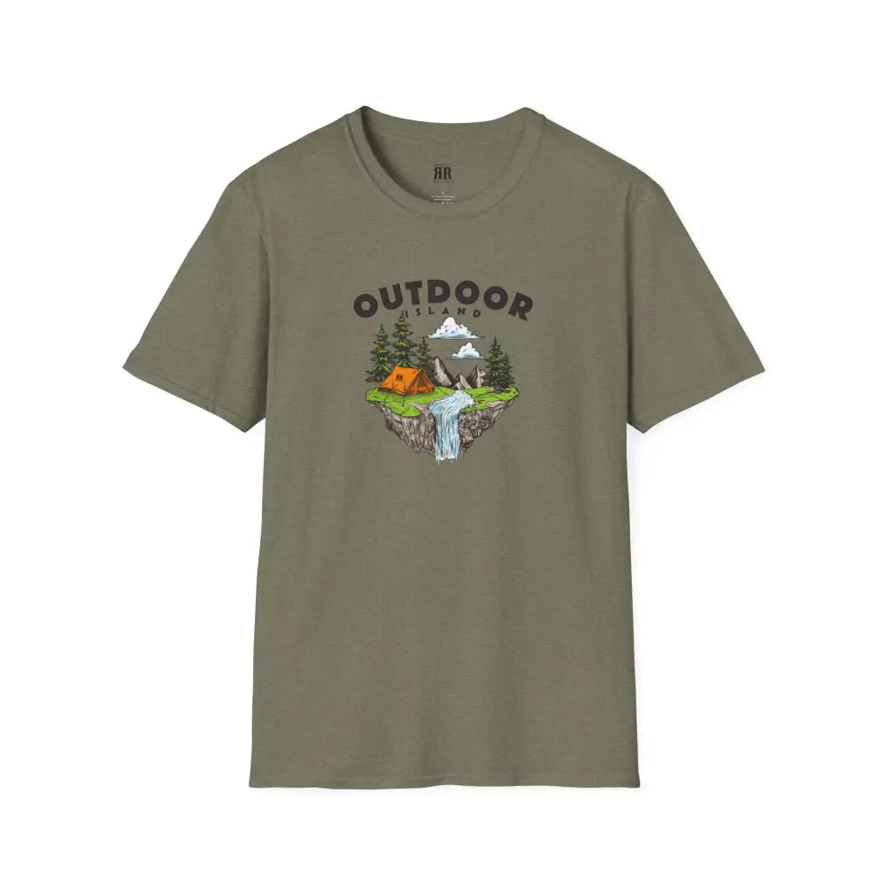 Outdoor Island Comfort Tee – Adventure Awaits - Double R Western’s Hot Off The Trail - Heather Military Green / S
