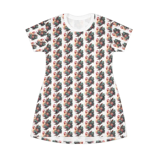 Pastel Majesty Tee Dress – Vibrant Feathered Elegance Double R Western’s™ Tee Shirt Dress (AOP) L All Over Prints