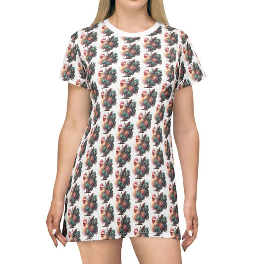 Pastel Majesty Tee Dress – Vibrant Feathered Elegance- Double R Western’s™ - Tee Shirt Dress (AOP) - L - All Over Prints