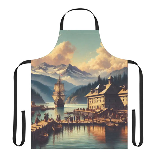 ’Pioneer’s Port: Custom Nautical Apron’ Double R Western’s Apron 5 Color Straps (AOP) One size / Black All Over Prints