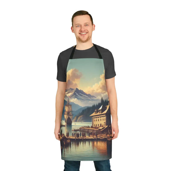 ’Pioneer’s Port: Custom Nautical Apron’ Double R Western’s Apron 5 Color Straps (AOP) One size / Black All Over Prints