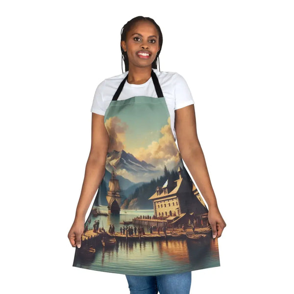’Pioneer’s Port: Custom Nautical Apron’ Double R Western’s Apron 5 Color Straps (AOP) One size / Black All Over Prints