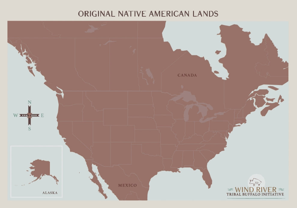 animated map video illustrating the historic range of bison across Native American lands, the shrinking of their habitat over time due to railroads and settlement, near-extinction in 1902, and the restoration of buffalo to tribal lands through modern conservation efforts