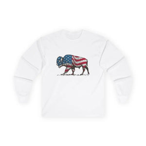 ’Red White and Bison’ Double R Western’s™ Basic Long Sleeve Tee Ultra Cotton White / S Long sleeve