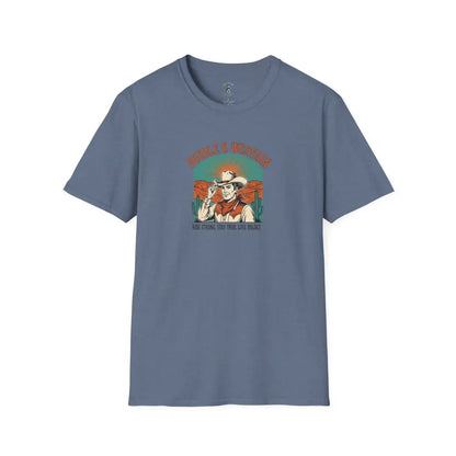 Retro Western Vintage Tee – Unisex Old West Style Heather Indigo / S T Shirt