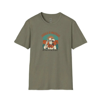 Retro Western Vintage Tee – Unisex Old West Style Heather Military Green / S T Shirt