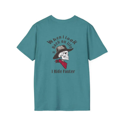 ’Ride Faster’ - Double R Western’s™- Soft Style T-Shirt - S / Heather Galapagos Blue - T-Shirt