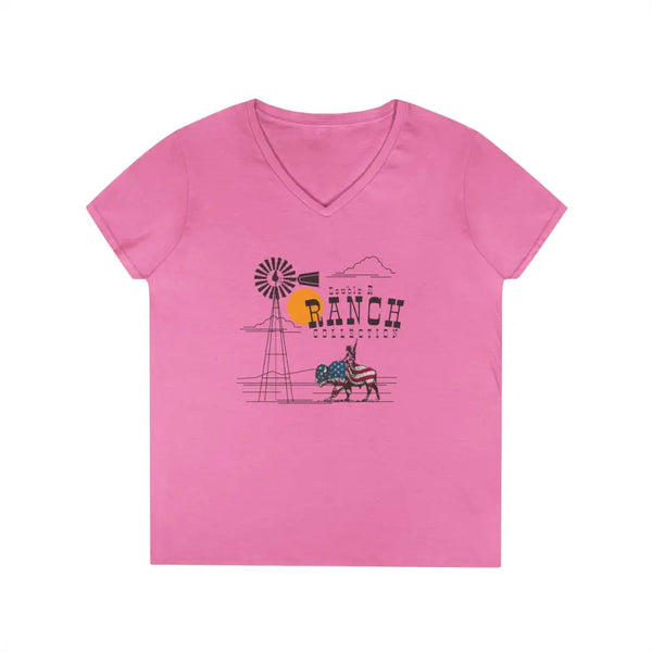 ’Ride on’ Double R Western’s™ Ladies’ V Neck T Shirt S / Azalea V neck