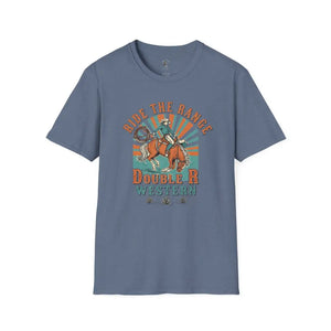 Ride the Range Vintage Western Tee – Double R Western™ Heather Indigo / S T Shirt