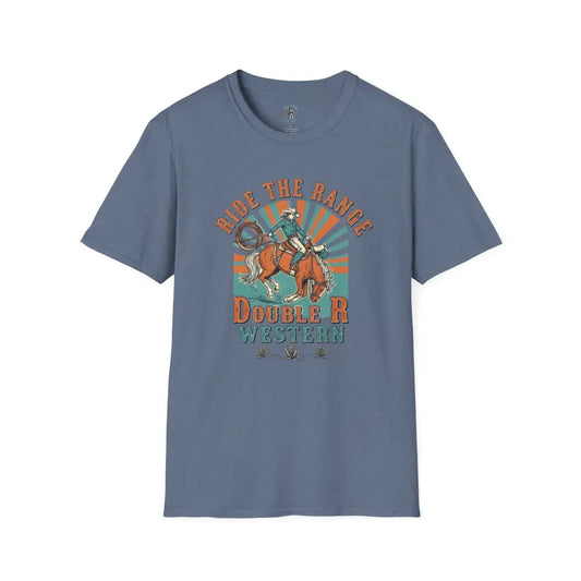 Ride the Range Vintage Western Tee – Double R Western™ Heather Indigo / S T Shirt