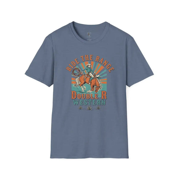 Ride the Range Vintage Western Tee – Double R Western™ Heather Indigo / S T Shirt