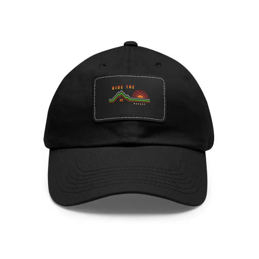 ’Ride the Sunset’ Double R Western’s Dad Hat with Leather Patch (Rectangle) Black / Black patch / Rectangle / One size