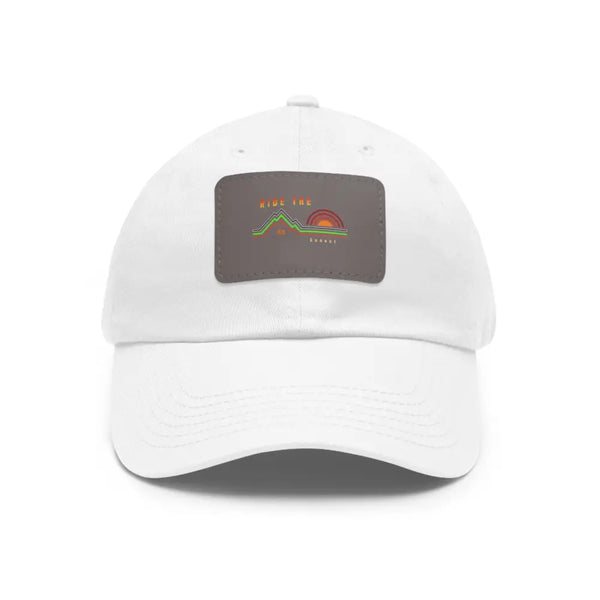 ’Ride the Sunset’ Double R Western’s Dad Hat with Leather Patch (Rectangle) White / Grey patch / Rectangle / One size
